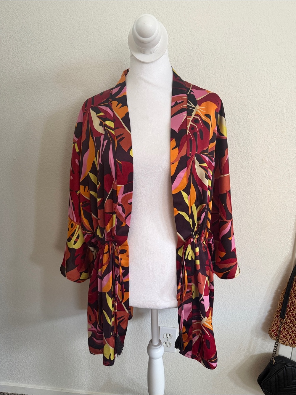 DR2 Multicolor Tropical Leaf Print Jacket - Burgundy, Pink, Orange, Yellow